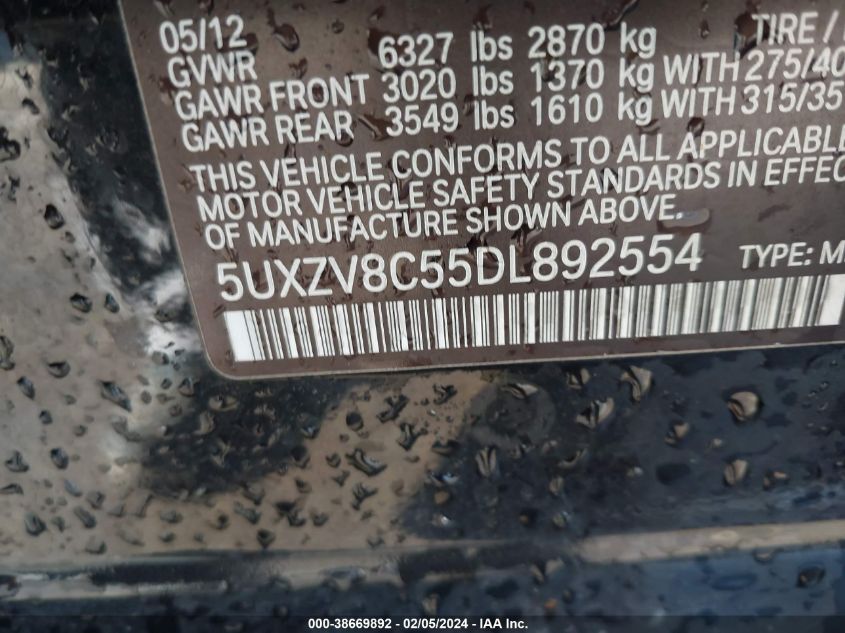 5UXZV8C55DL892554 2013 BMW X5, photo no. 9