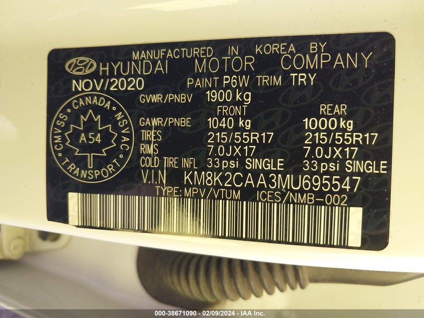 2021 HYUNDAI KONA SEL - KM8K2CAA3MU695547