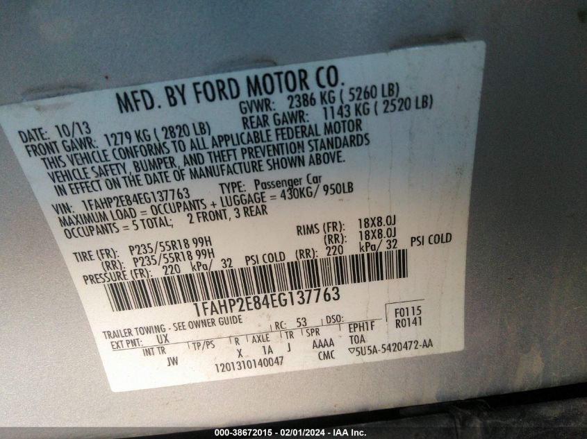 2014 FORD TAURUS SEL - 1FAHP2E84EG137763