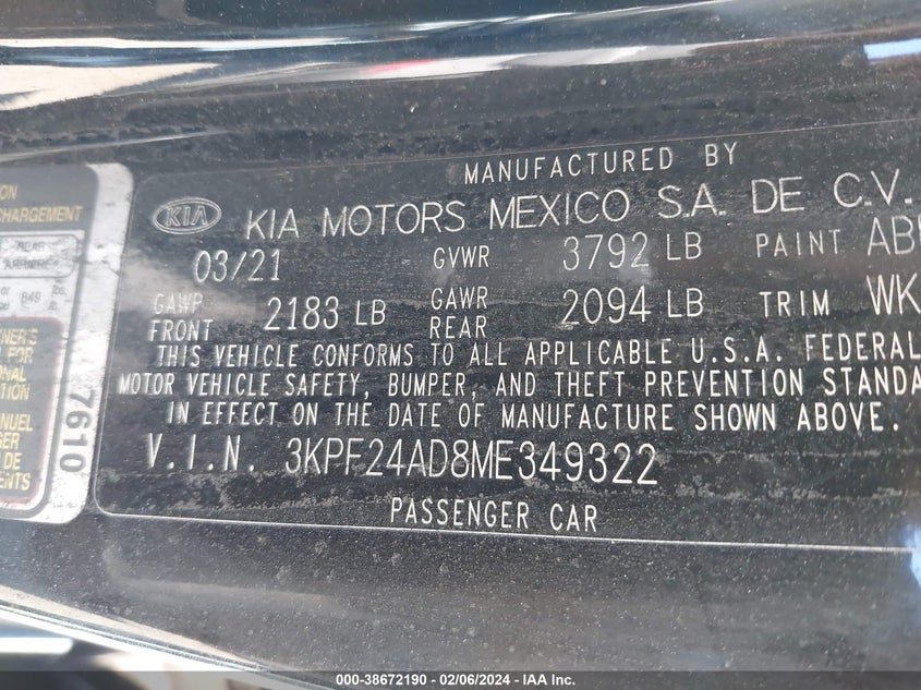 2021 KIA FORTE LXS - 3KPF24AD8ME349322