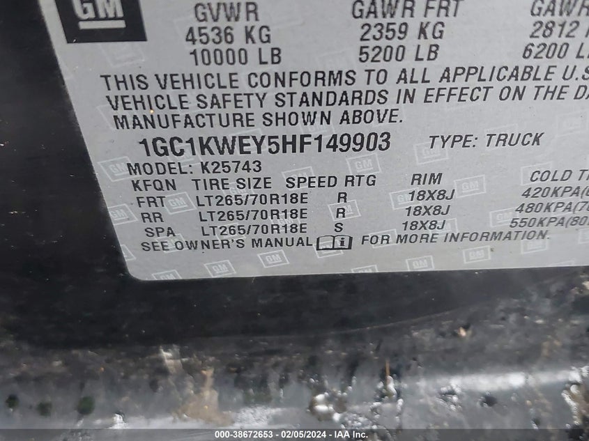 2017 CHEVROLET SILVERADO 2500HD LTZ - 1GC1KWEY5HF149903