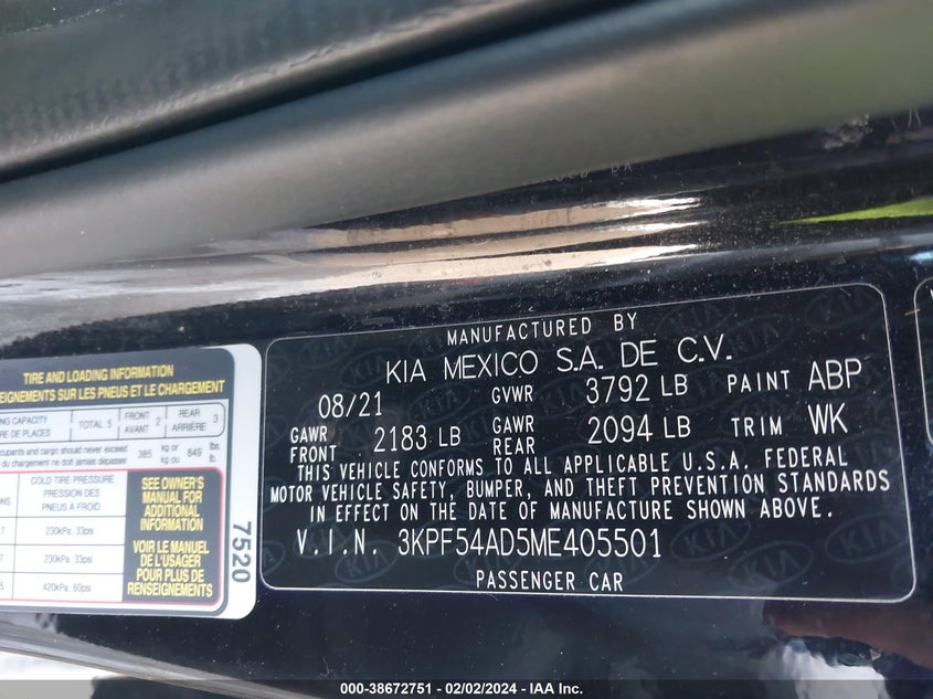 2021 KIA FORTE EX - 3KPF54AD5ME405501