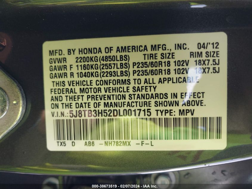 5J8TB3H52DL001715 2013 Acura Rdx