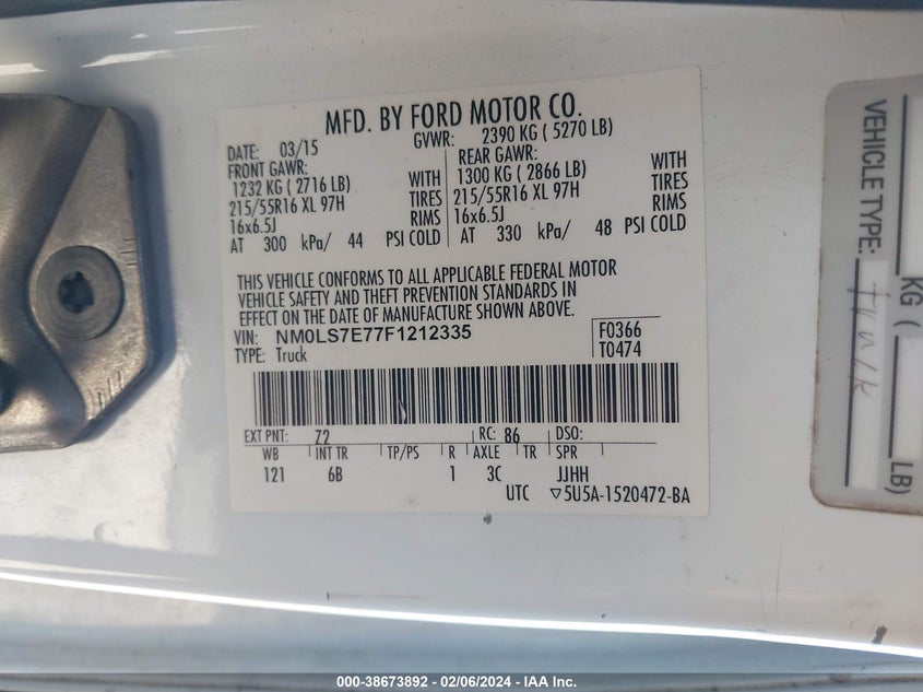 2015 FORD TRANSIT CONNECT XL - NM0LS7E77F1212335