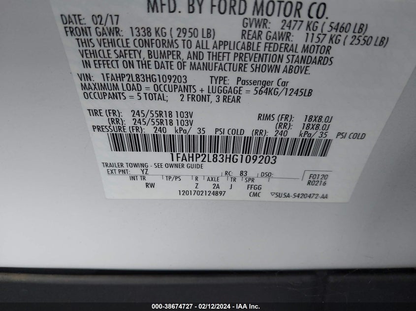 2017 FORD POLICE INTERCEPTOR - 1FAHP2L83HG109203