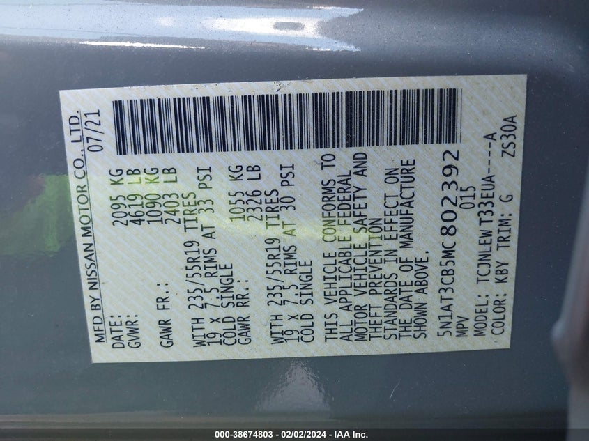 2021 NISSAN ROGUE SL INTELLIGENT AWD - 5N1AT3CB5MC802392