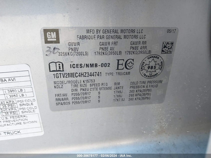 2017 GMC SIERRA 1500 SLE - 1GTV2MEC4HZ344741