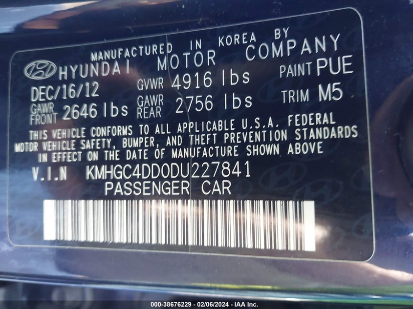 2013 HYUNDAI GENESIS 3.8L - KMHGC4DD0DU227841