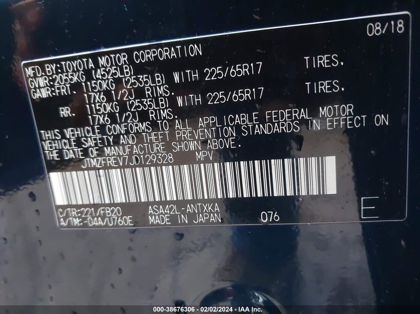 2018 TOYOTA RAV4 LE - JTMZFREV7JD129328