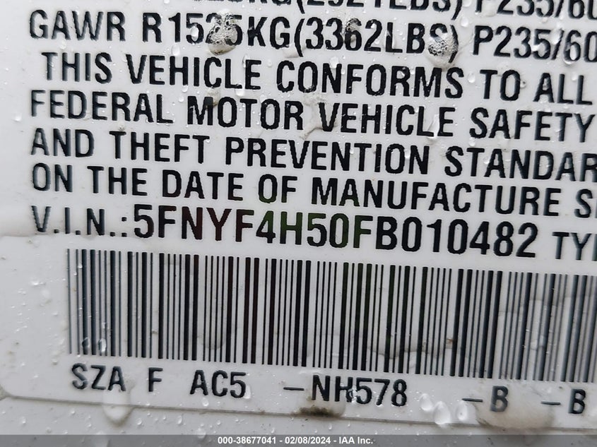 2015 HONDA PILOT EX-L - 5FNYF4H50FB010482