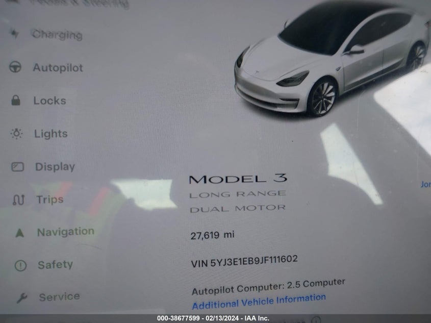 VIN 5YJ3E1EB9JF111602 2018 TESLA MODEL 3 LONG RANGE/PERFORMANCE
