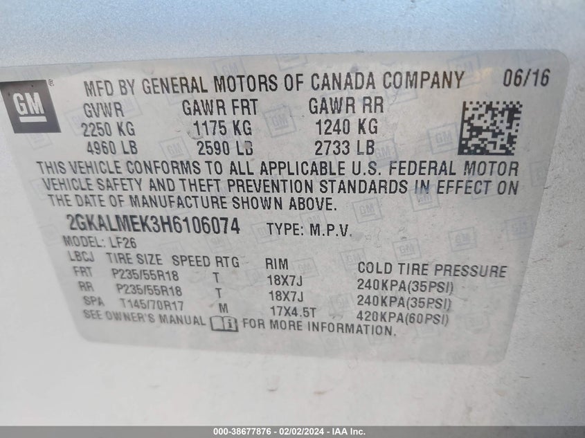 VIN 2GKALMEK3H6106074 2017 GMC TERRAIN SLE-1