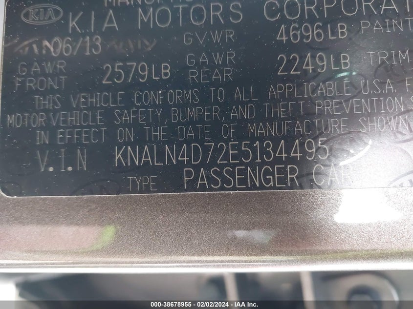 2014 KIA CADENZA PREMIUM KNALN4D72E5134495