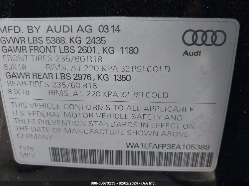 WA1LFAFP3EA105388 2014 AUDI Q5, photo no. 9