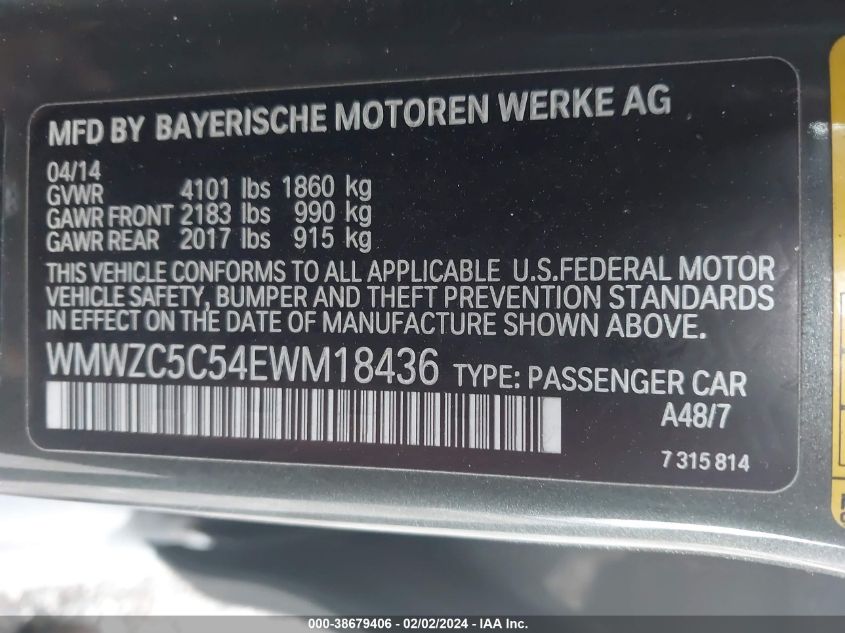 2014 Mini Countryman Cooper S VIN: WMWZC5C54EWM18436 Lot: 38679406