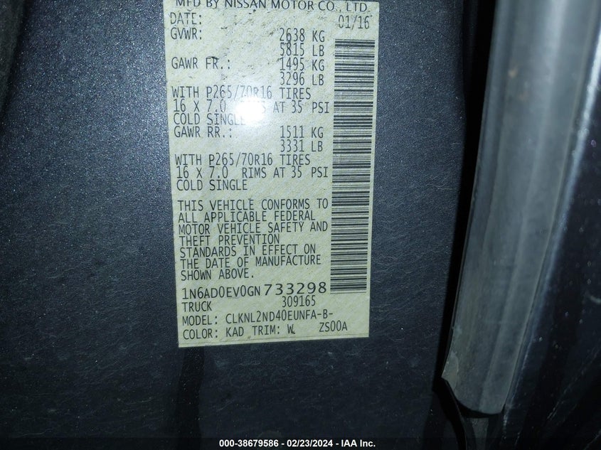 2016 NISSAN FRONTIER S/SV/SL/PRO-4X - 1N6AD0EV0GN733298