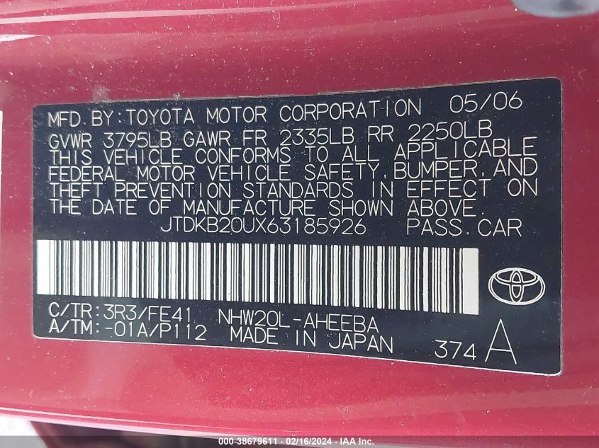 JTDKB20UX63185926 2006 Toyota Prius