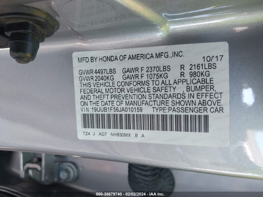 2018 Acura Tlx Tech VIN: 19UUB1F56JA010159 Lot: 38679740