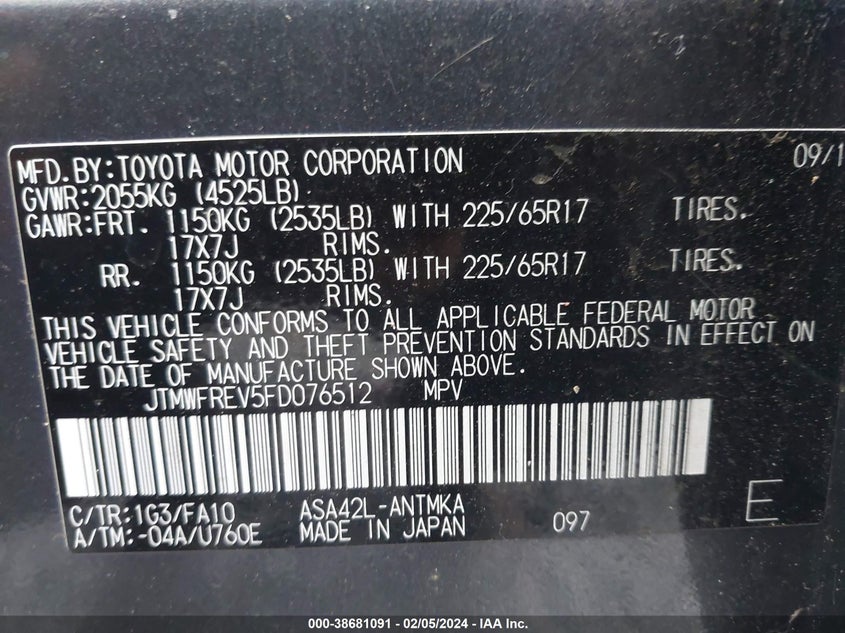 2015 TOYOTA RAV4 XLE - JTMWFREV5FD076512