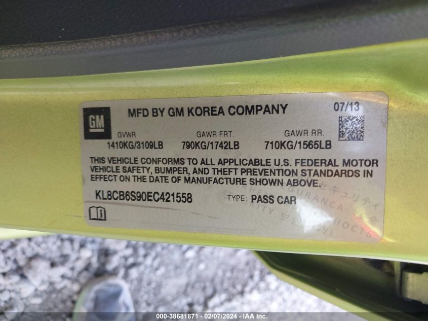 2014 CHEVROLET SPARK LS AUTO - KL8CB6S90EC421558