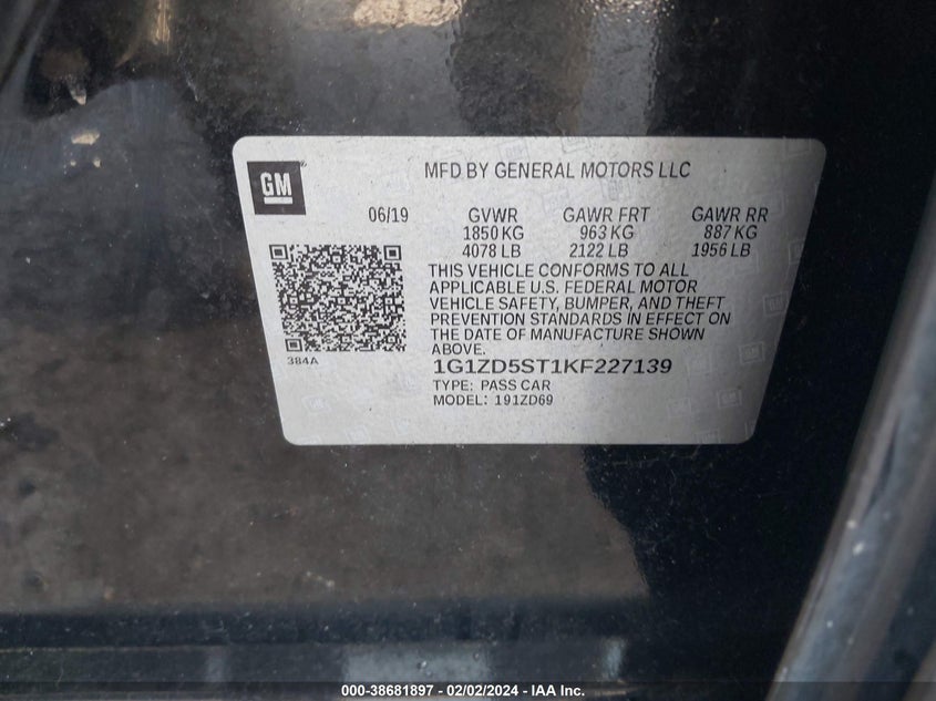 2019 CHEVROLET MALIBU LT - 1G1ZD5ST1KF227139