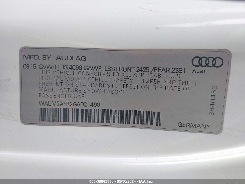 WAUM2AFR2GA021490 2016 Audi A5 2.0T Premium