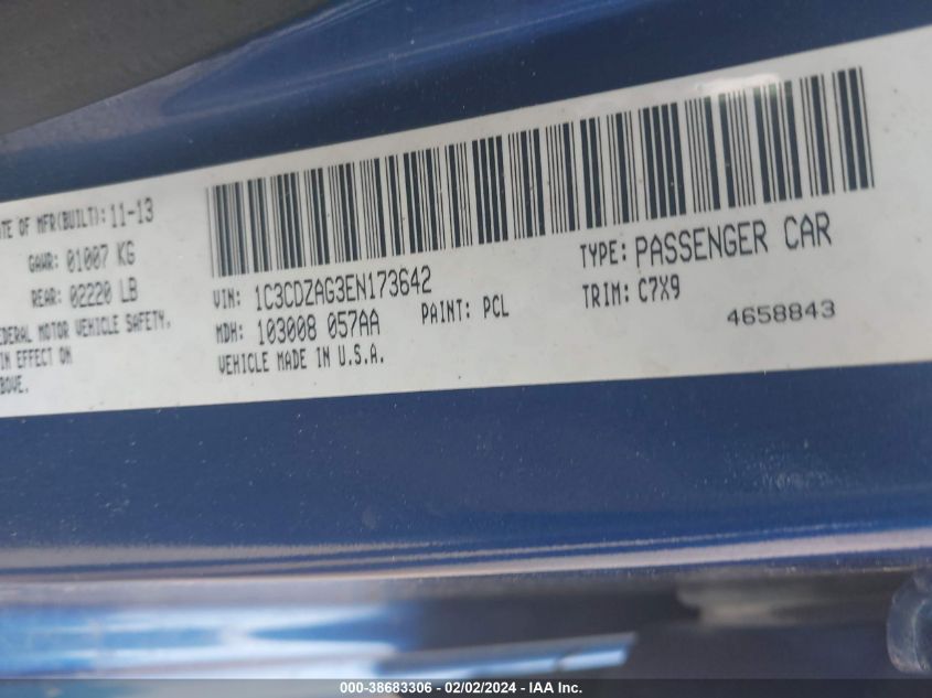 1C3CDZAG3EN173642 2014 Dodge Avenger Se