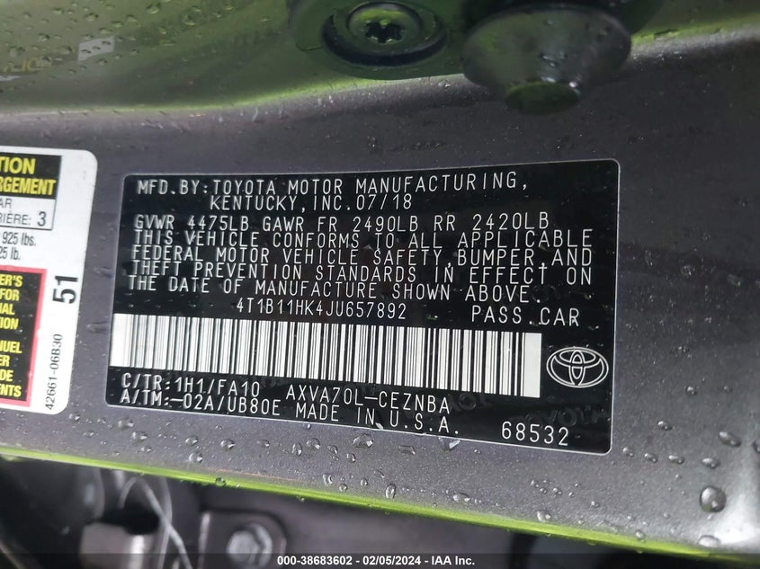 2018 TOYOTA CAMRY LE - 4T1B11HK4JU657892