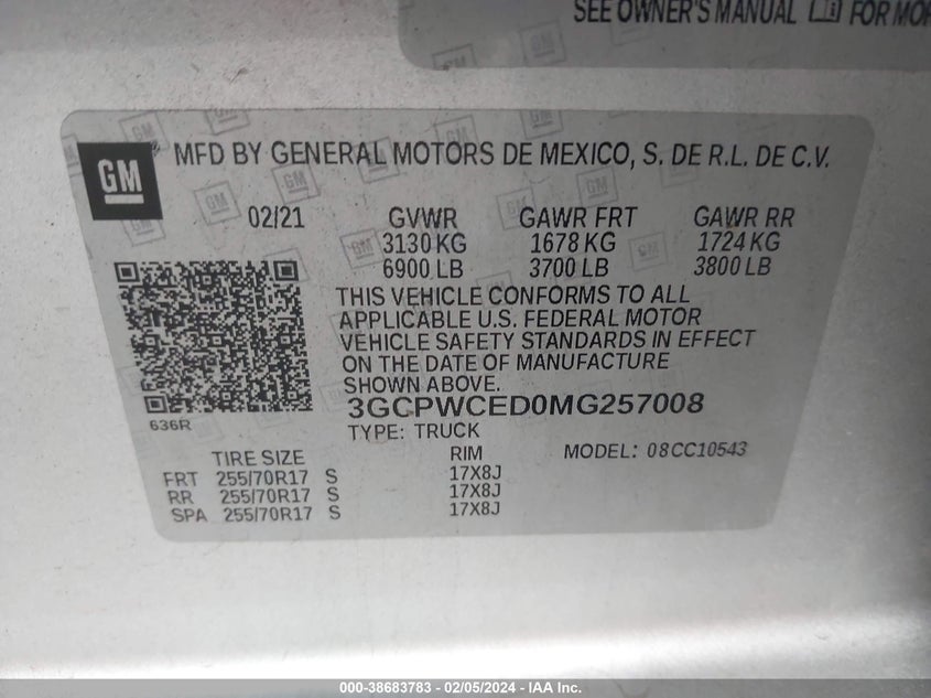 2021 CHEVROLET SILVERADO 1500 2WD  SHORT BED LT - 3GCPWCED0MG257008