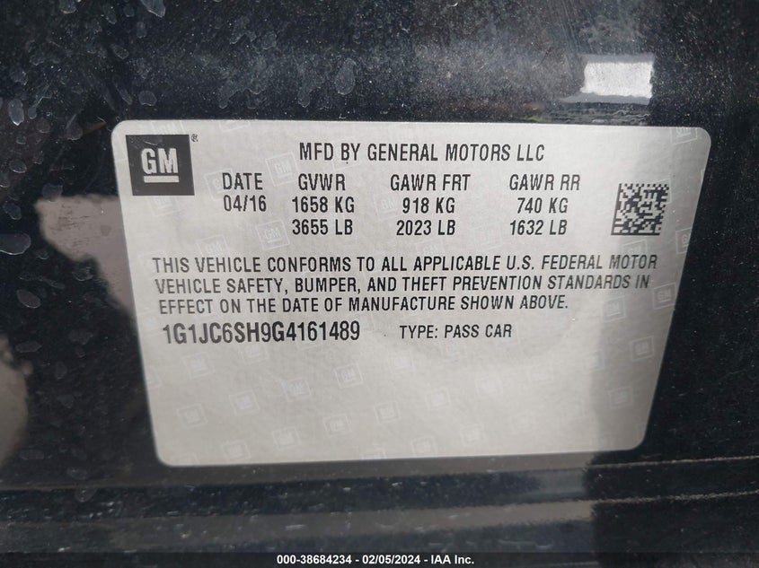 2016 CHEVROLET SONIC LT AUTO - 1G1JC6SH9G4161489