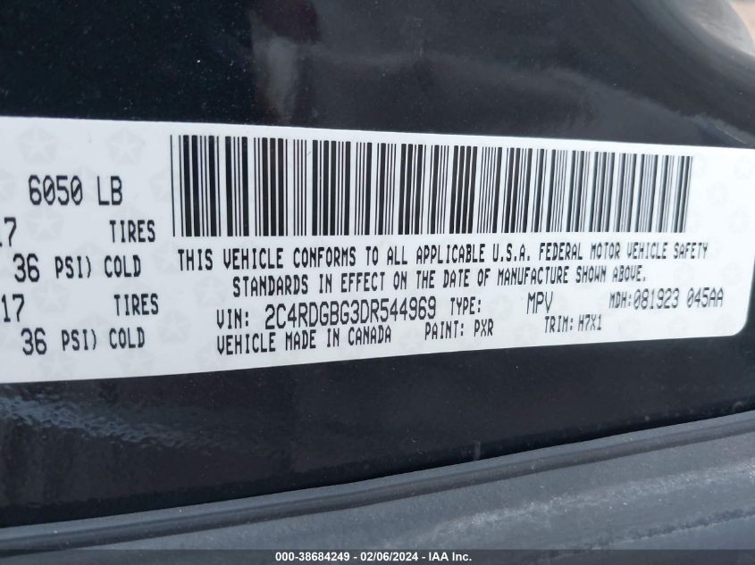 2013 Dodge Grand Caravan Se VIN: 2C4RDGBG3DR544969 Lot: 38684249