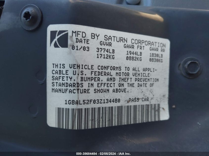 1G8AL52F03Z134480 2003 Saturn Ion Ion 3