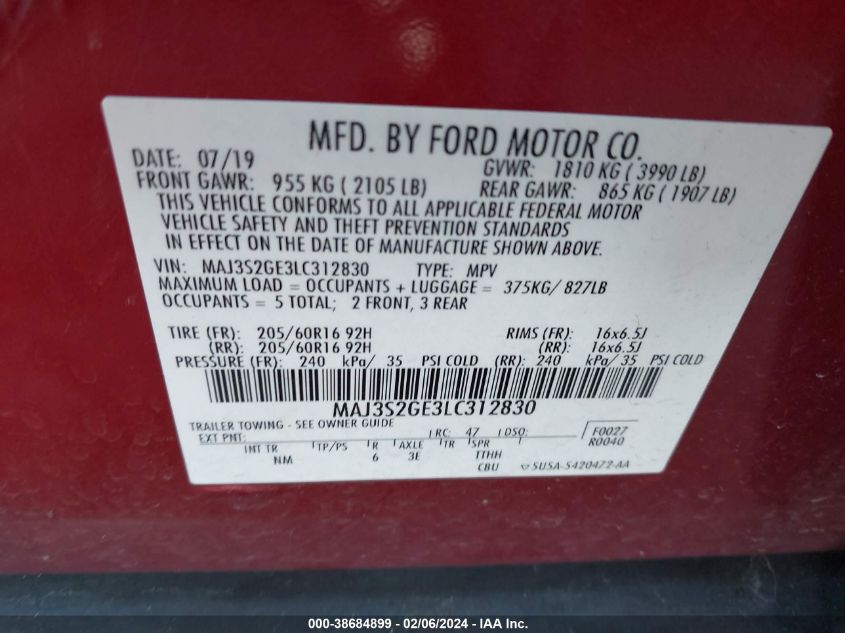 2020 FORD ECOSPORT SE - MAJ3S2GE3LC312830