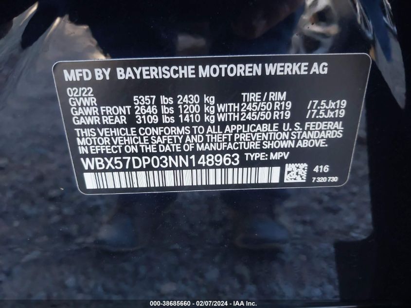 WBX57DP03NN148963 2022 BMW X3 xDrive30I