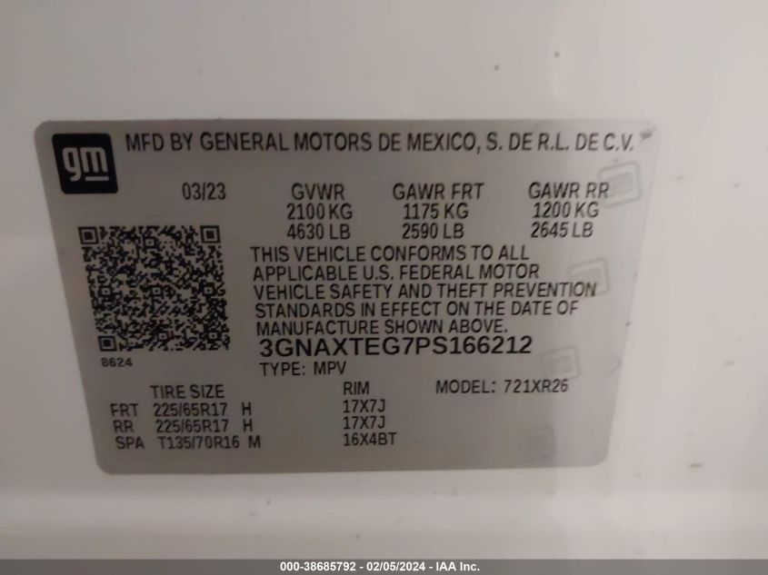 2023 CHEVROLET EQUINOX AWD 2FL - 3GNAXTEG7PS166212