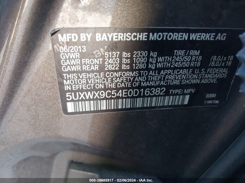 5UXWX9C54E0D16382 2014 BMW X3 xDrive28I