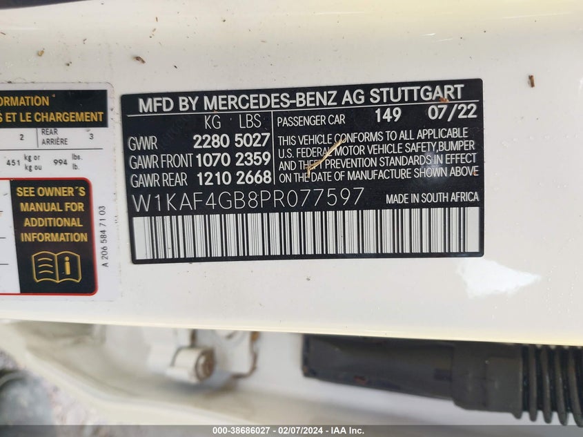 VIN W1KAF4GB8PR077597 2023 MERCEDES-BENZ C 300 SEDAN