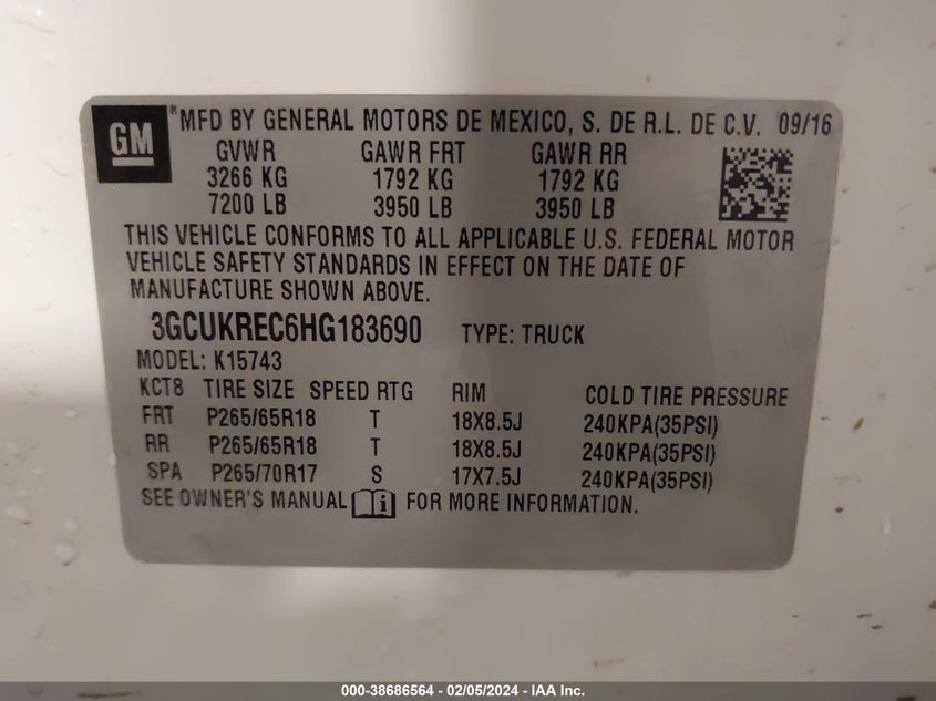 2017 CHEVROLET SILVERADO 1500 2LT - 3GCUKREC6HG183690