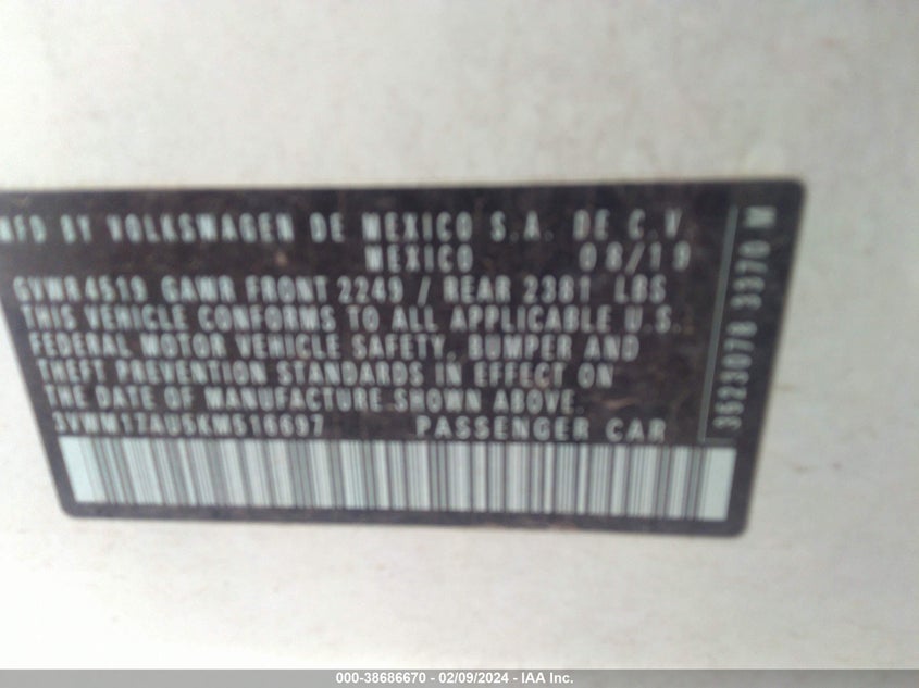 2019 VOLKSWAGEN GOLF ALLTRACK S/SE/SEL - 3VWM17AU5KM516697