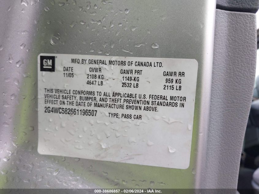 2006 Buick Lacrosse Cx VIN: 2G4WC582661196507 Lot: 38686857