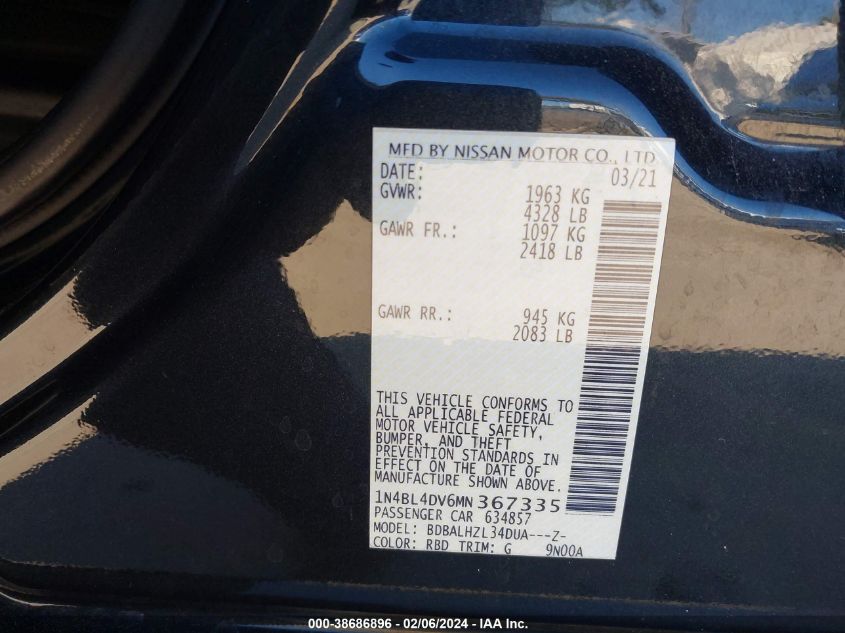 2021 Nissan Altima Sv Fwd VIN: 1N4BL4DV6MN367335 Lot: 41960760