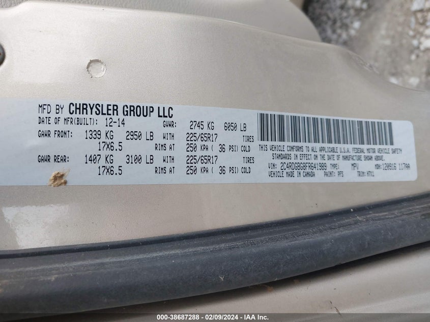 2015 DODGE GRAND CARAVAN AVP/SE - 2C4RDGBG8FR641989