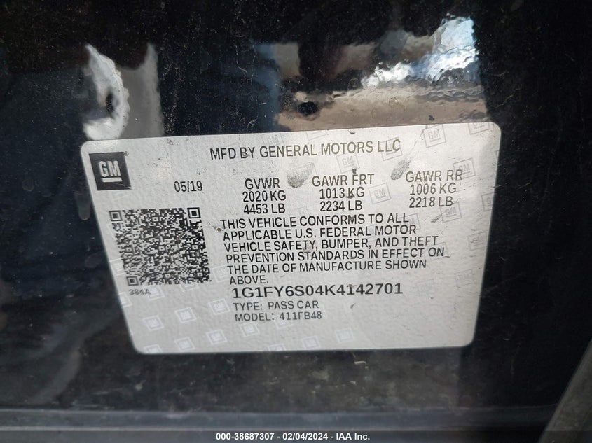 2019 CHEVROLET BOLT EV LT - 1G1FY6S04K4142701