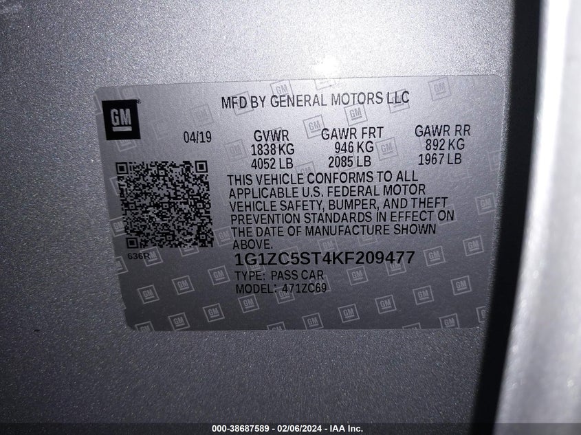 2019 CHEVROLET MALIBU LS - 1G1ZC5ST4KF209477