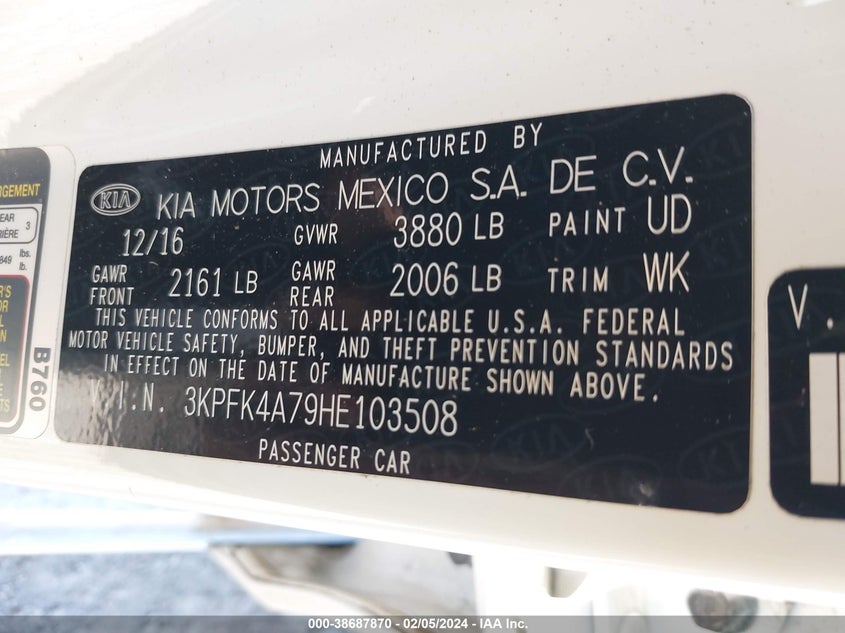 2017 KIA FORTE LX - 3KPFK4A79HE103508