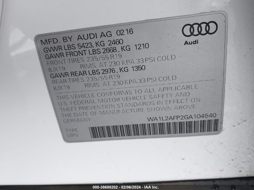 WA1L2AFP2GA104540 2016 AUDI Q5, photo no. 9