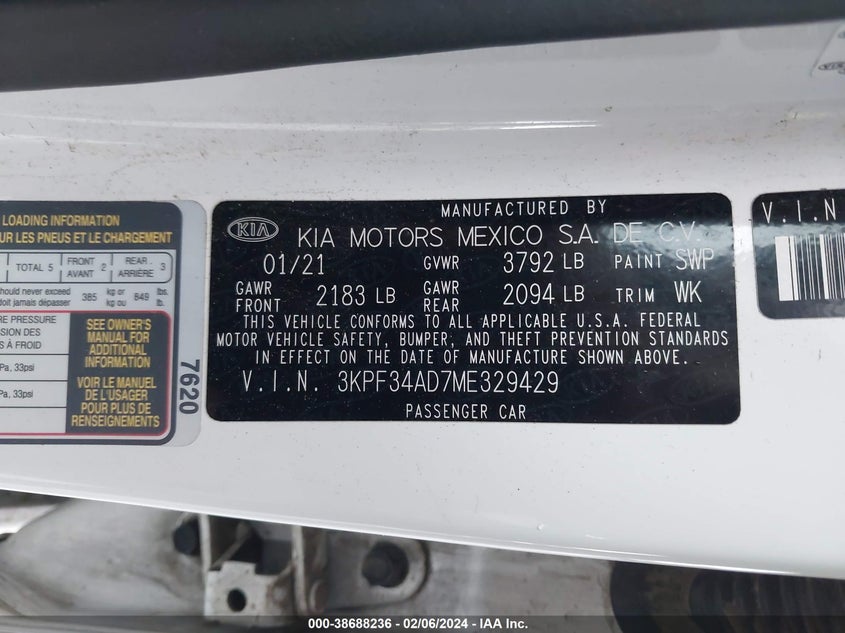 2021 KIA FORTE GT LINE - 3KPF34AD7ME329429