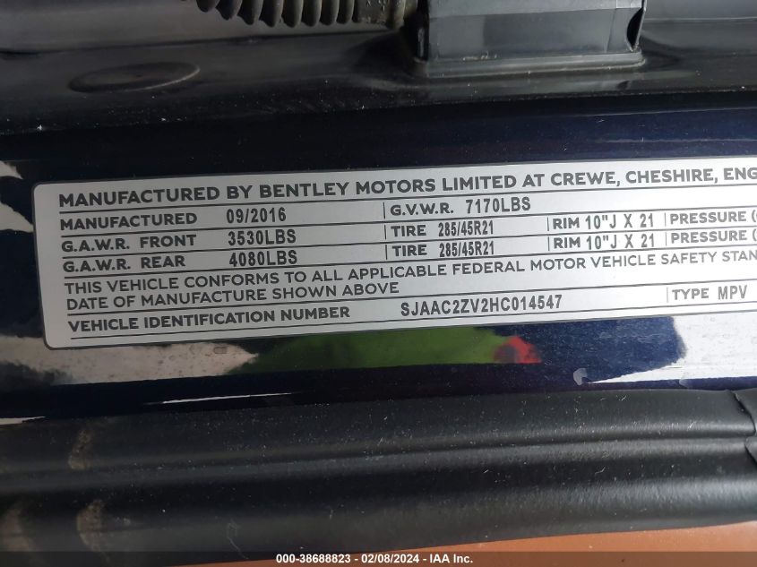 2017 Bentley Bentayga - SJAAC2ZV2HC014547