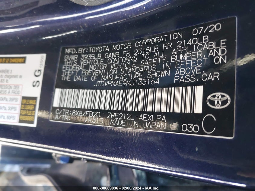 2021 TOYOTA COROLLA LE - JTDVPMAE9MJ133164