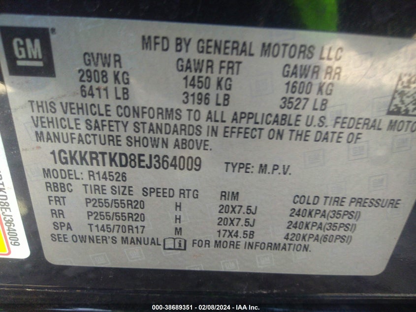 2014 GMC ACADIA DENALI - 1GKKRTKD8EJ364009